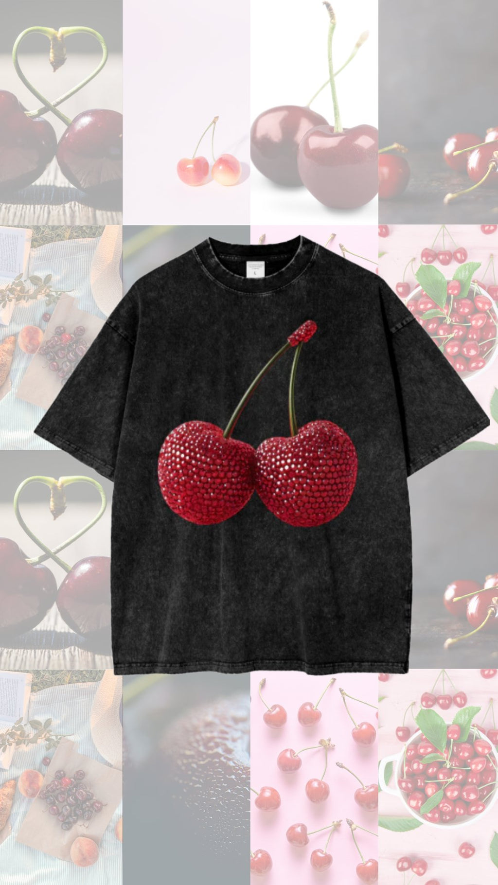 Cherry Baby Acid Wash Oversized Tee - Black Tee Maku 