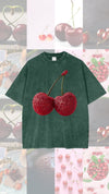 Cherry Baby Acid Wash Oversized Tee - Dark Green Tee Maku 