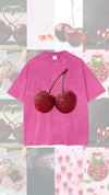 Cherry Baby Acid Wash Oversized Tee - Rose Red Tee Maku 