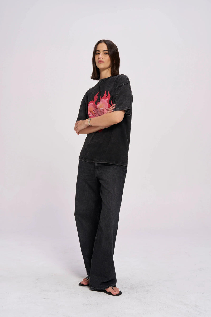 Fiery Oversize Snow Wash Tee - Black Tee Maku 
