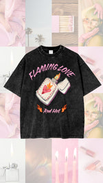 Flaming Love Oversized Tee - Black Tee Maku 