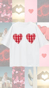 Gingham Hearts Oversize Tee - White Tee Maku 