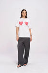 Gingham Hearts Oversize Tee - White Tee Maku 