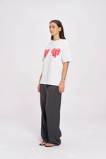 Gingham Hearts Oversize Tee - White Tee Maku 