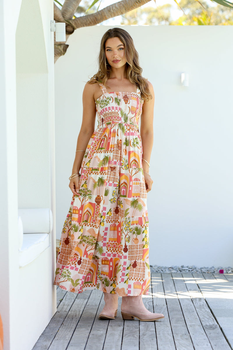 Morocco Strap Shirred Maxi Dress Dress Miracle 