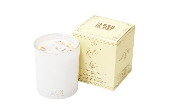 Kalos' | Crystal Infused Candle of Prosperity | Lychee Mango & Guava Candles Three Suns 