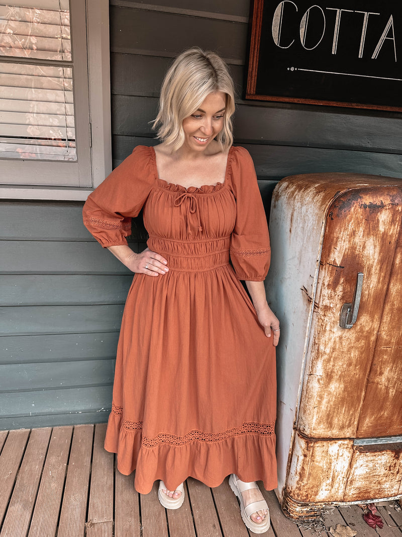 Leia Dress - Rust Maxi Dress Boho Australia 