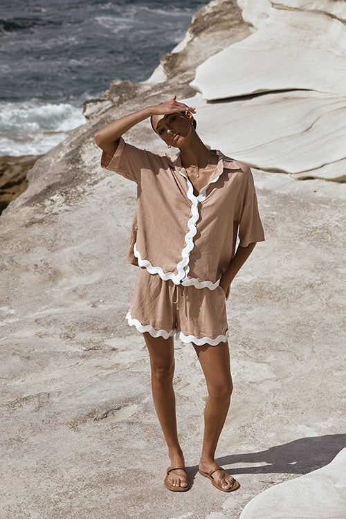 Freya Set - White Camel Shirt and Short Set YH&CO 