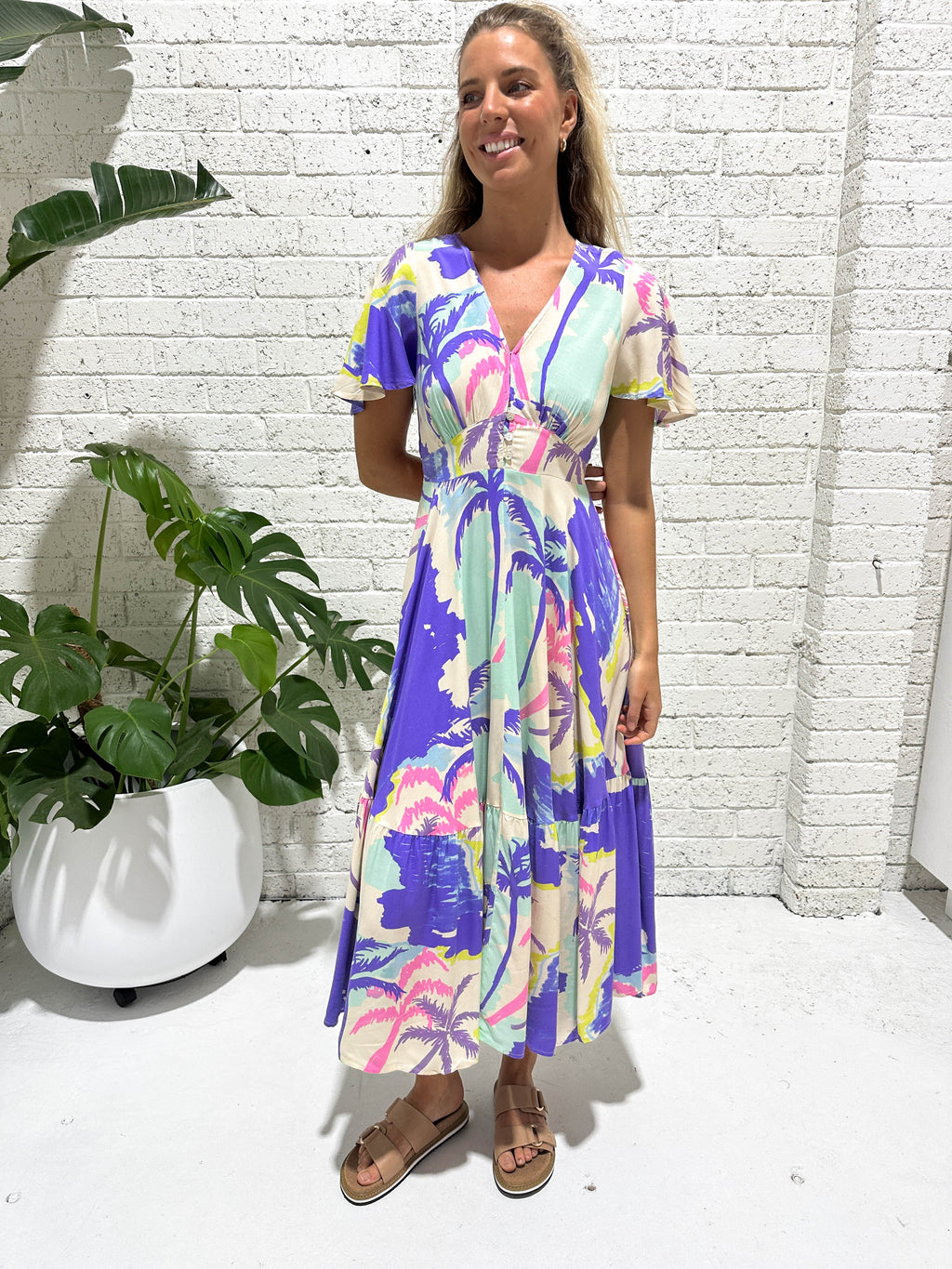 Palm Paradise Flutter Dress Dress Iris Maxi 