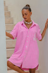 Terry Shirt Dress - Pink Dress Palm Collective 