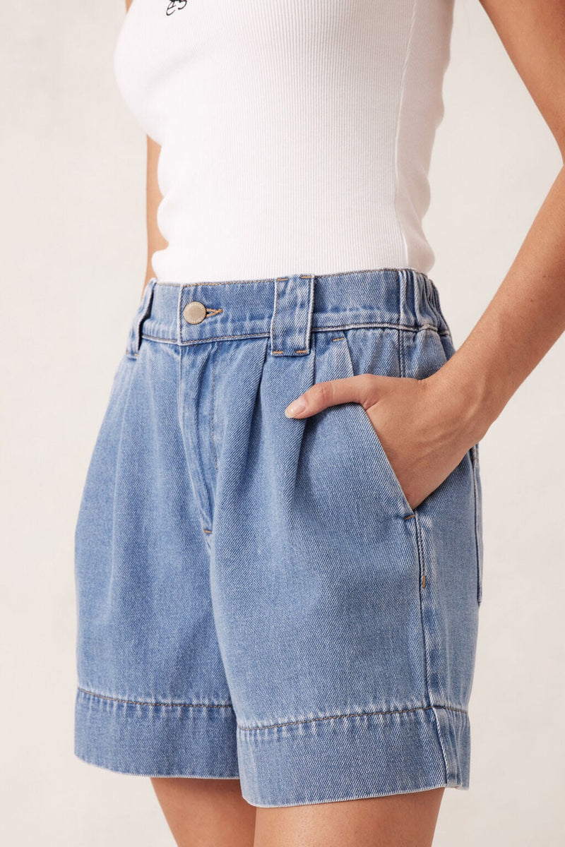 Pleat Front Shorts - Mid Blue Wash Shorts Ceres Life 