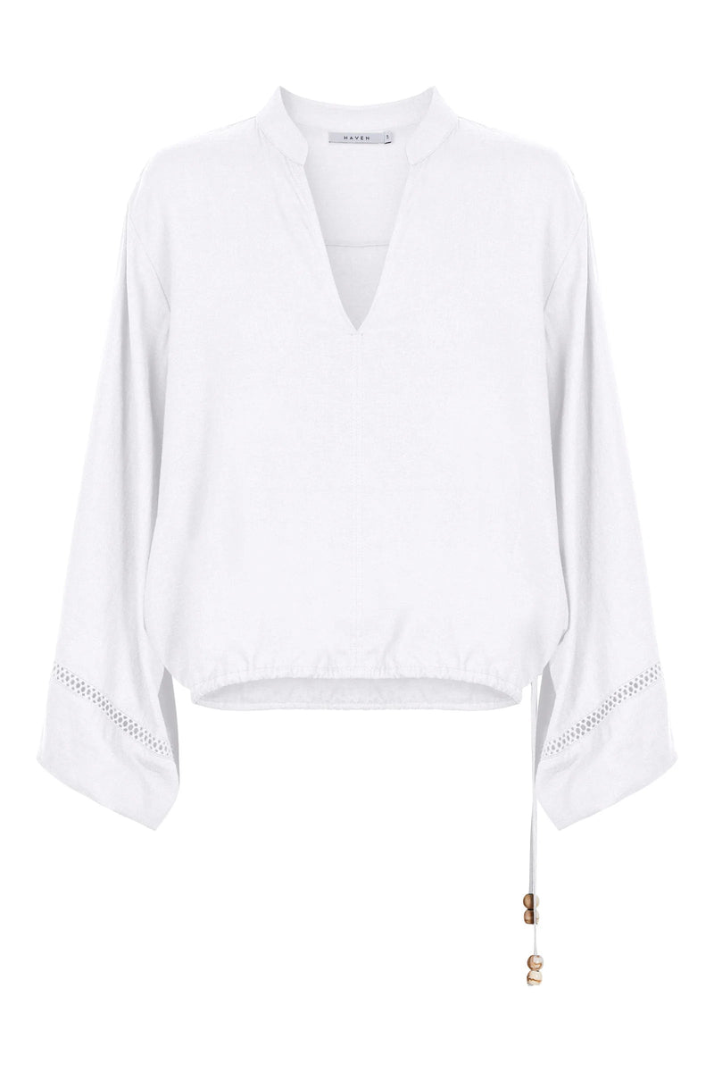 Sardinia Tie Blouse - Bianco Blouse Haven 