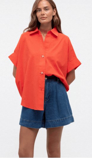 Shell Button Shirt - Tangerine Shirt and Short Set Label Of Love 