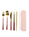 Take Me Away Cutlery Kit - Gold with Burgundy Handle Cutlery Set The Somewhere Co 