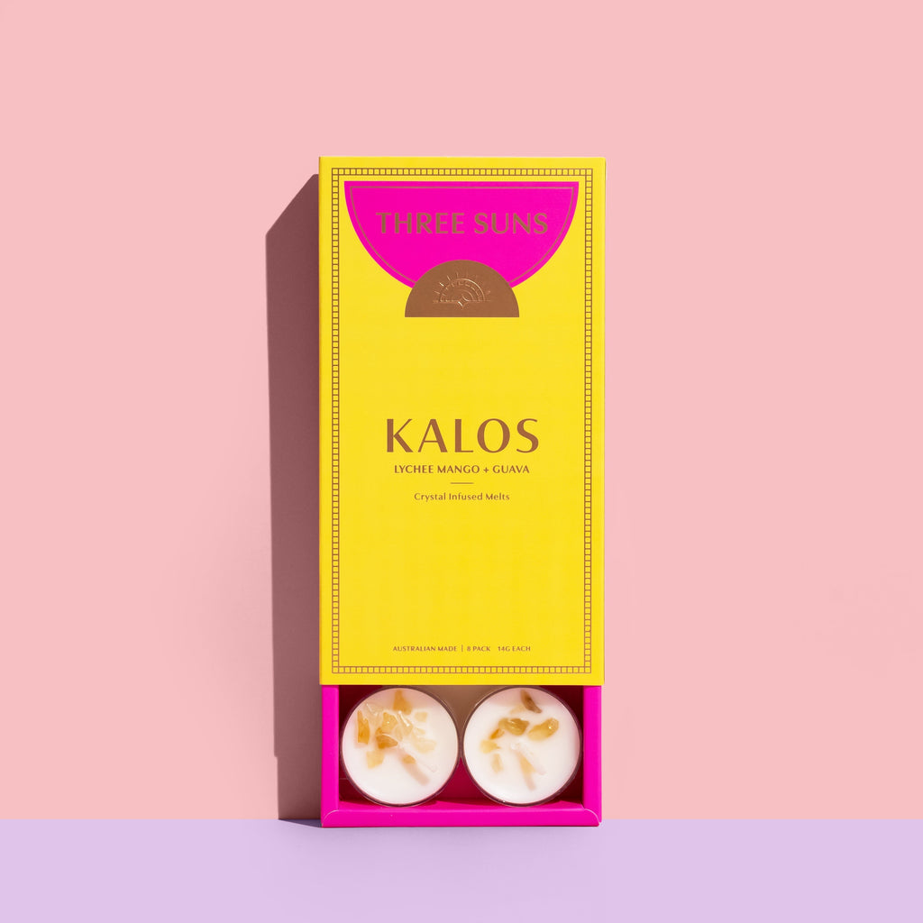 Kalos | Lychee Mango + Guava Soy Tealight Box of 8 Candles Three Suns 