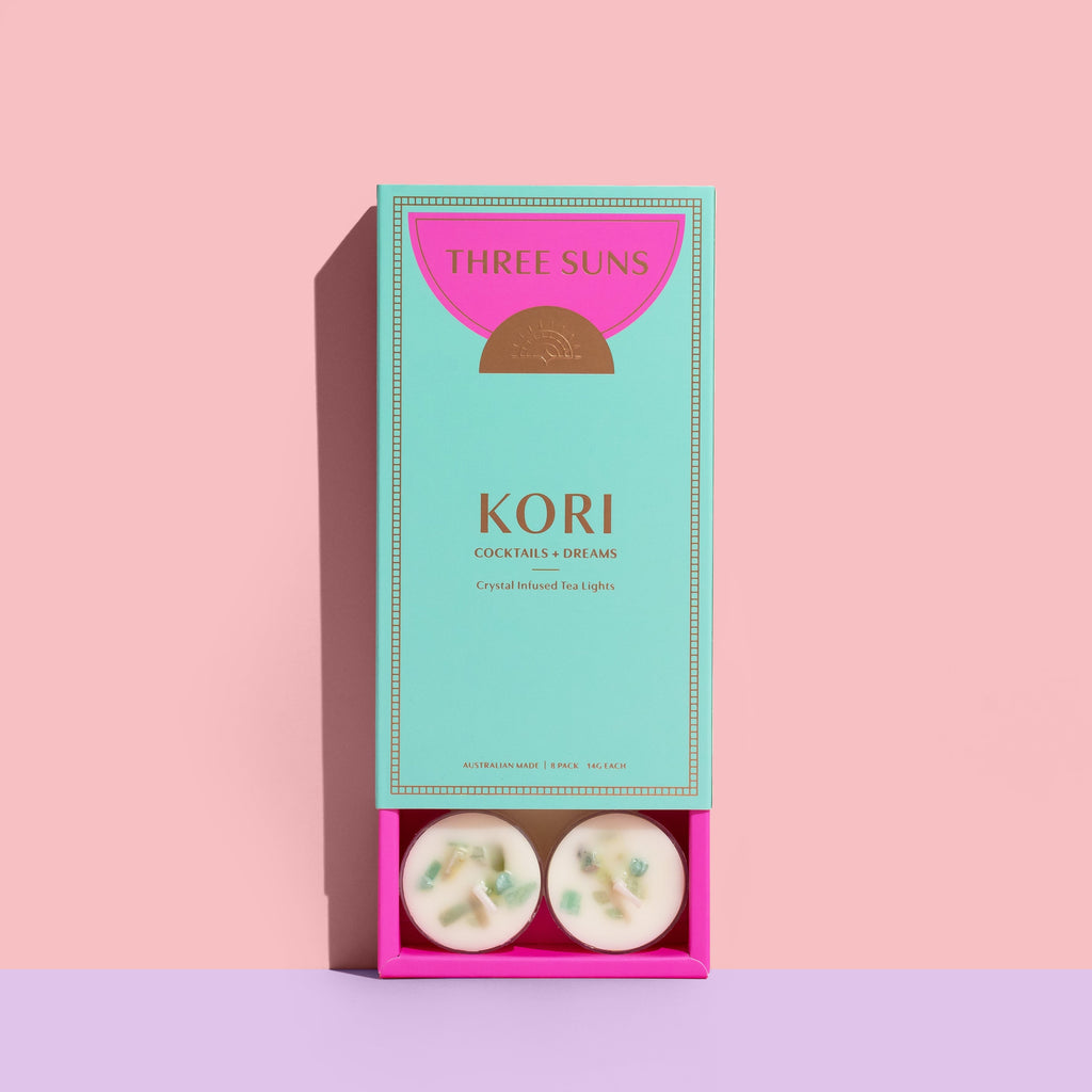 Kori | Cocktails + Dreams Soy Tealight Box of 8 Candles Three Suns 