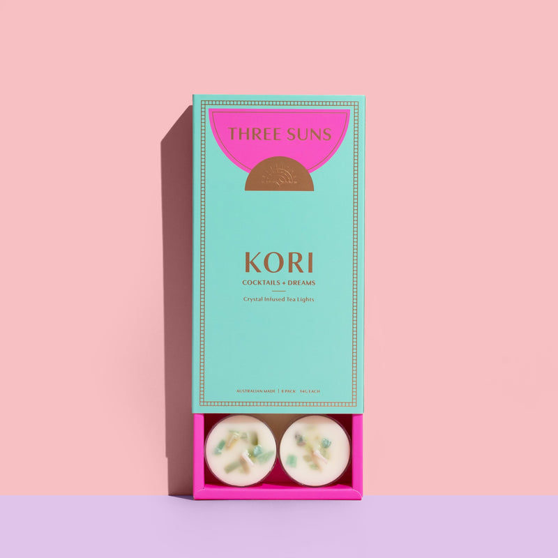 Kori | Cocktails + Dreams Soy Tealight Box of 8 Candles Three Suns 