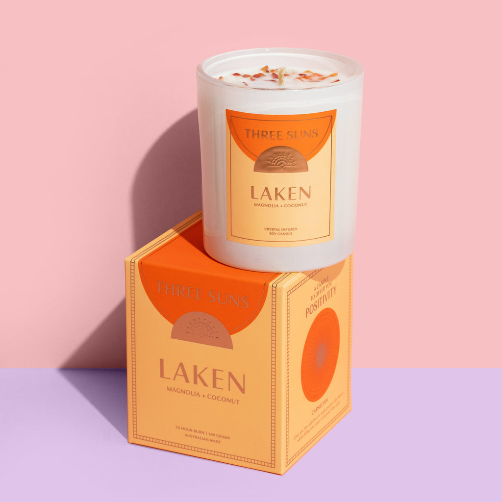 Laken | Candle of Positivity | Magnolia + Coconut Candles Three Suns 