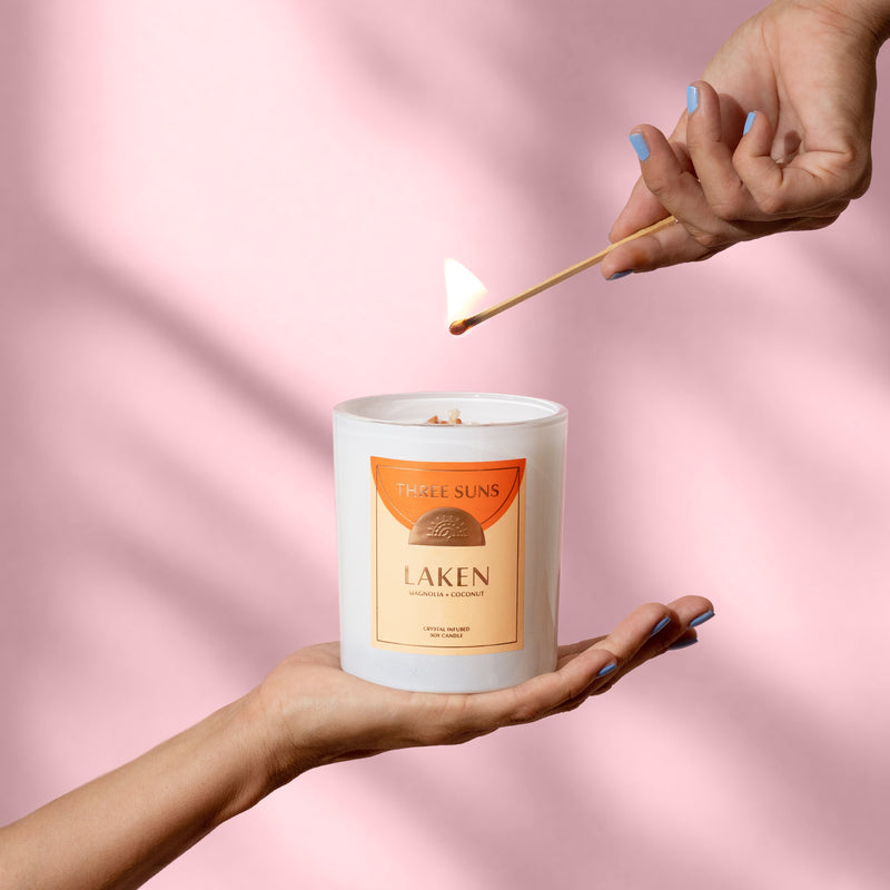 Laken | Candle of Positivity | Magnolia + Coconut Candles Three Suns 