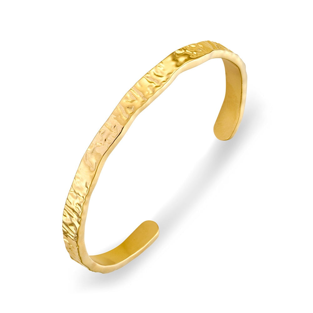 Stainless Steel Gold plated textured finish flat cuff bangle DPI Jewellery 