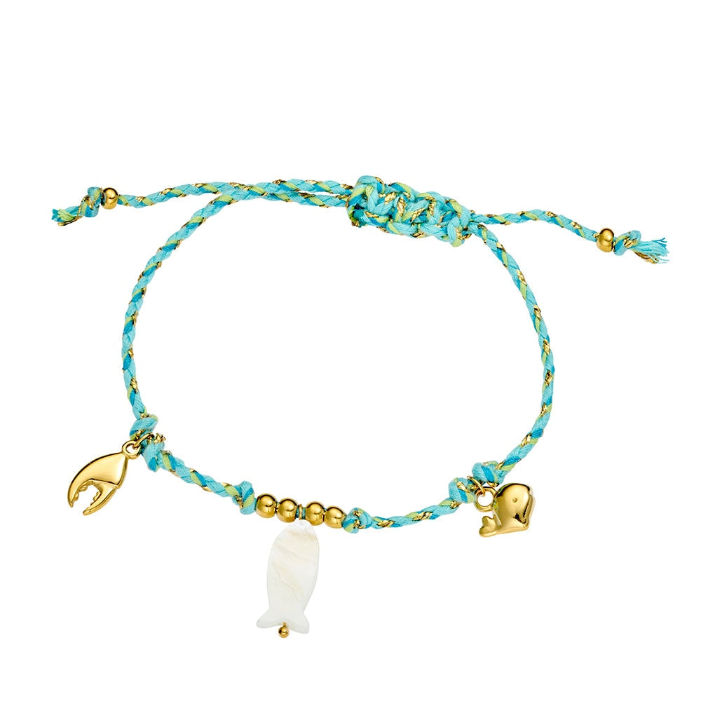 Stainless Steel Braided Cord Bracelet with Beads, Puka Shell & Gold Plated Charms DPI Jewellery 