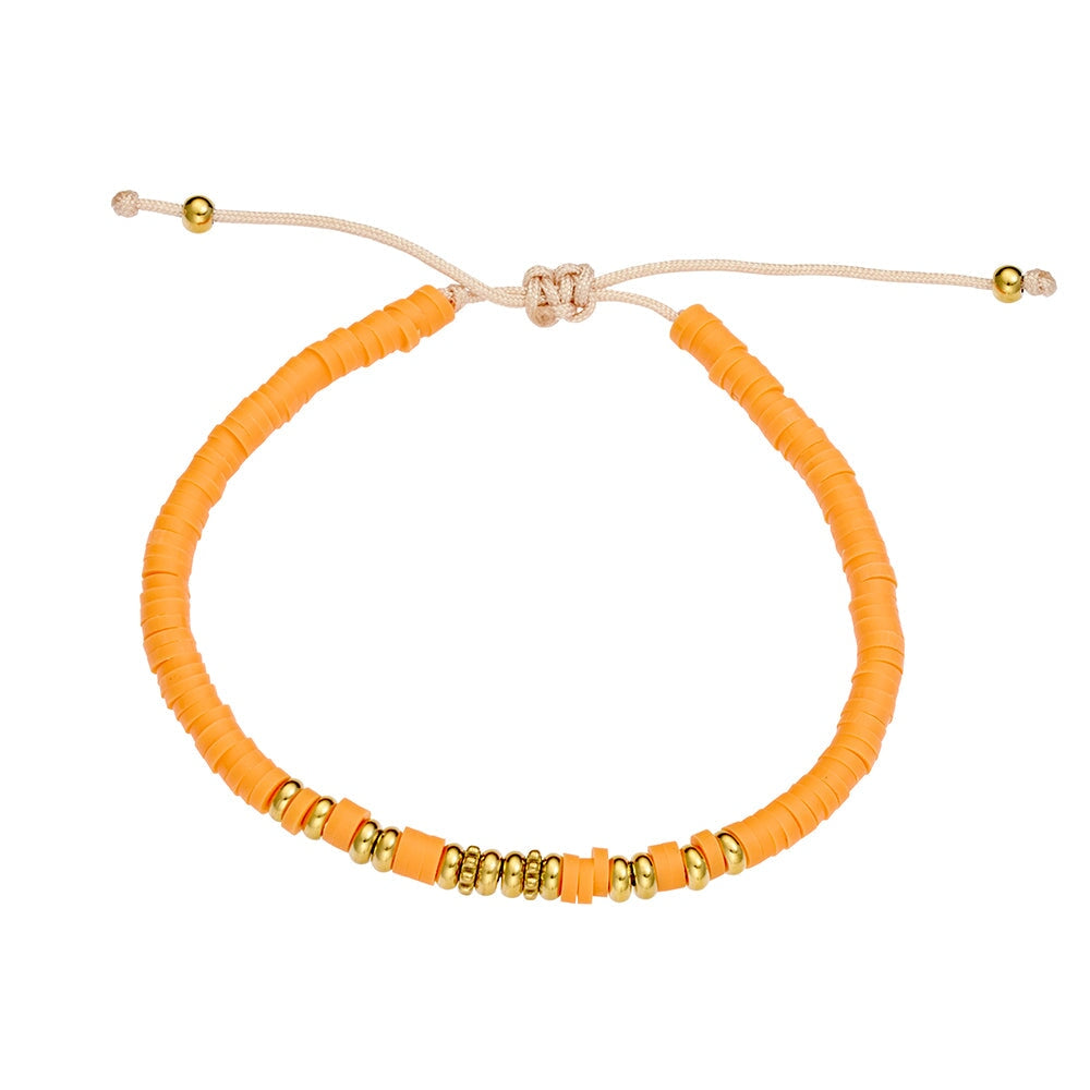 Stainless Steel Gold Plated Clay Disc Adjustable Cord Bracelet - Orange DPI Jewellery 