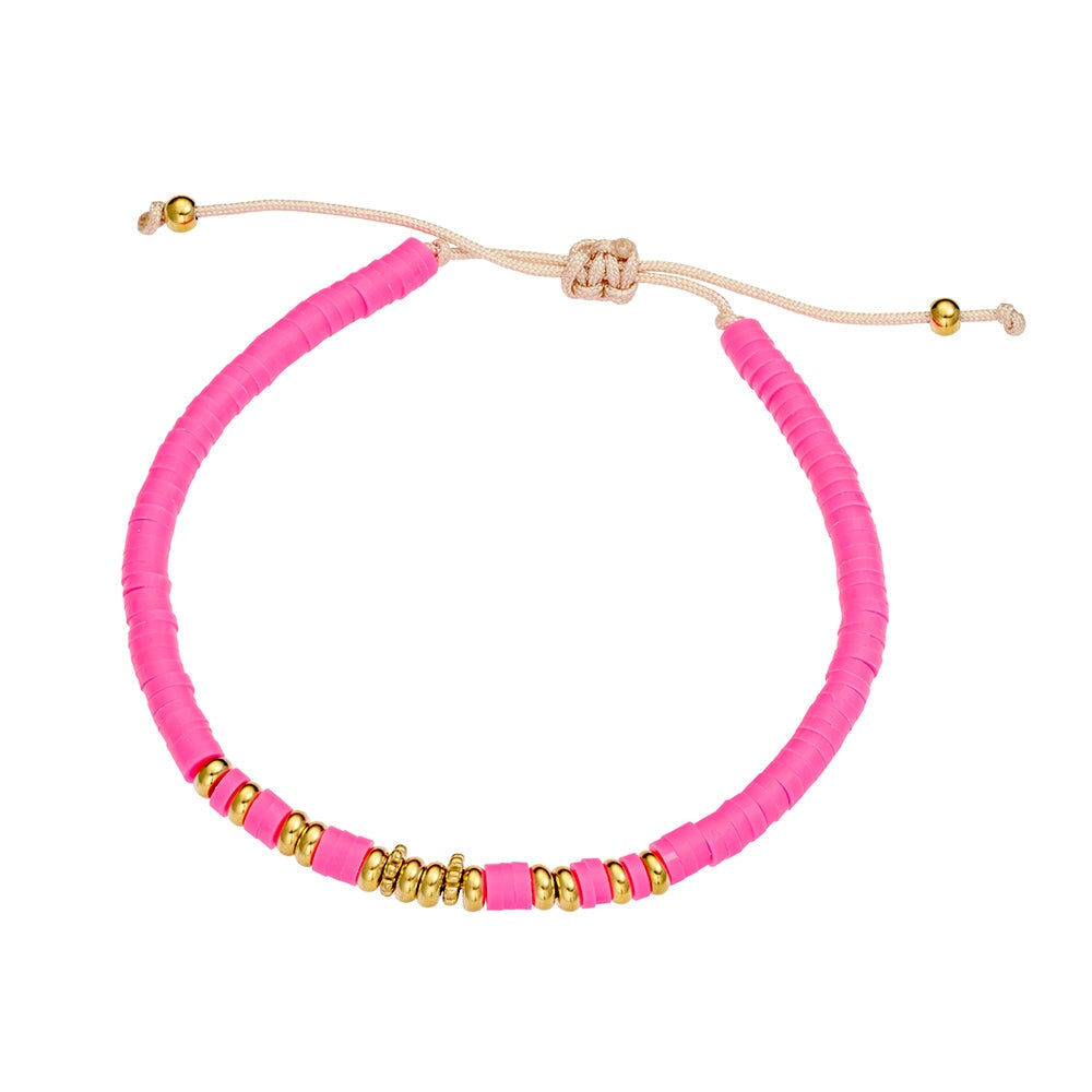 Stainless Steel Gold Plated Clay Disc Adjustable Cord Bracelet - Pink DPI Jewellery 