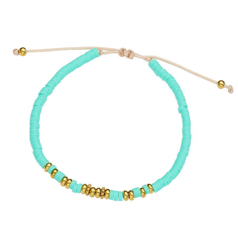 Stainless Steel Gold Plated Clay Disc Adjustable Cord Bracelet - Turqoise DPI Jewellery 