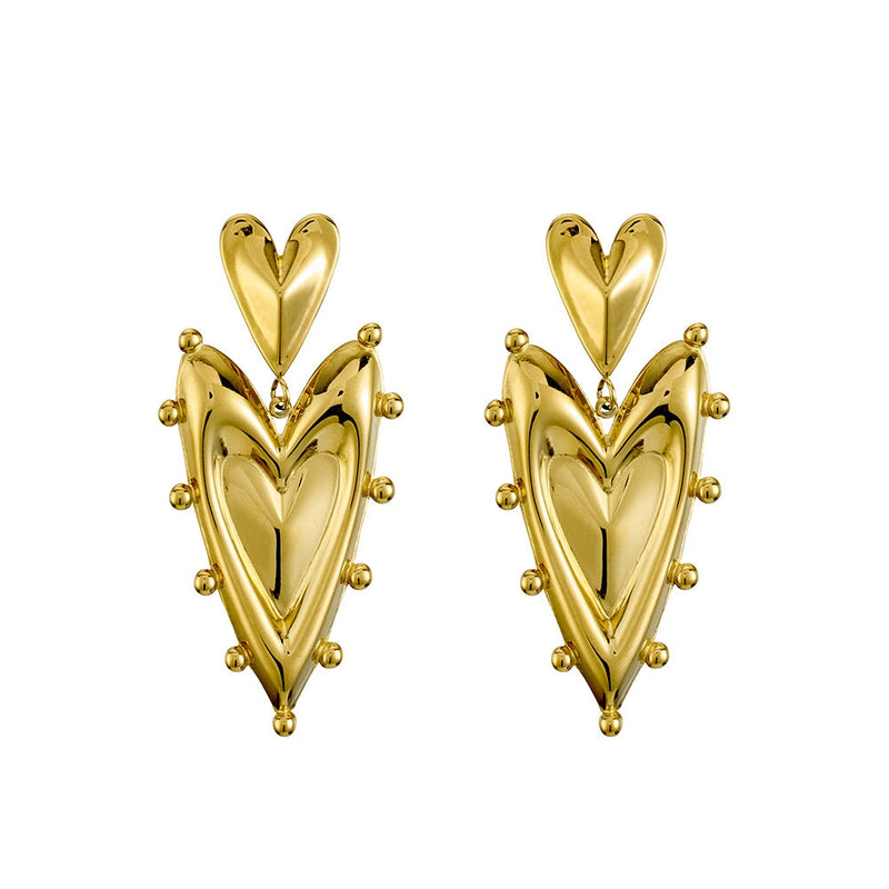 Stainless Steel Gold Plated Pop-art Heart Drop Earrings DPI Jewellery 