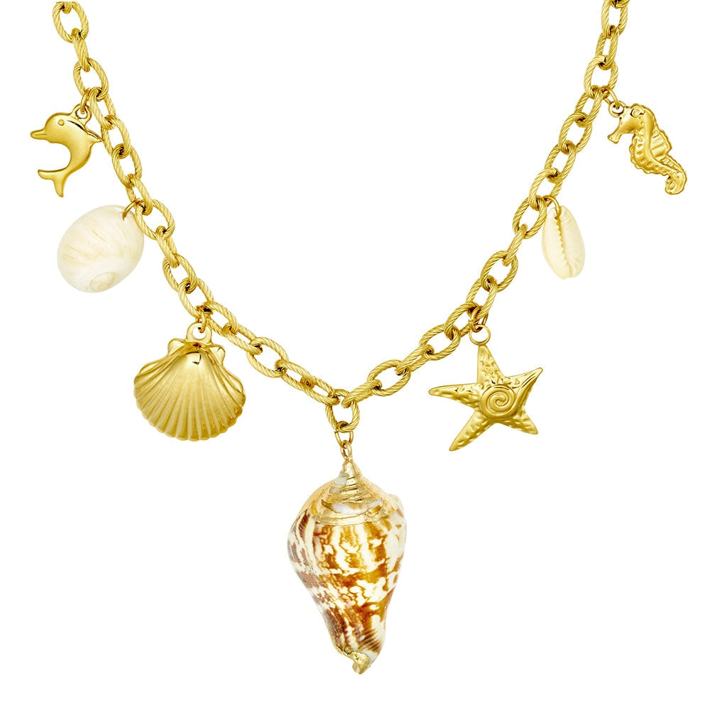 Stainless Steel Gold Plated Sea Stories Multi-charm Necklace DPI Jewellery 