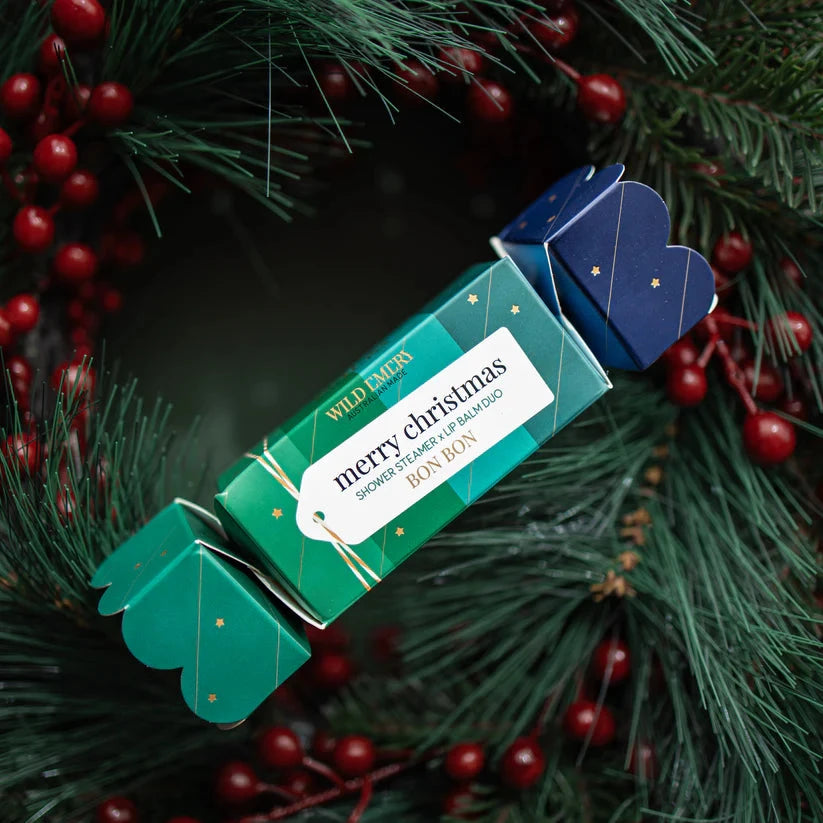 Merry Christmas Shower Steamer x Mini Lip Balm Bon Bon Bath Salts Wild Emery 