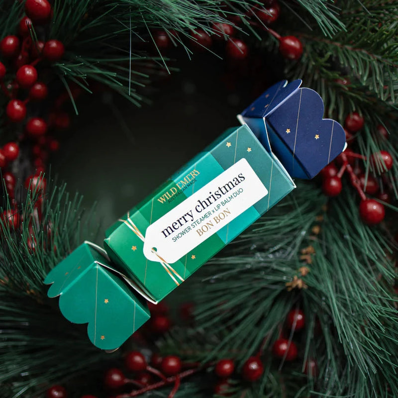 Merry Christmas Shower Steamer x Mini Lip Balm Bon Bon Bath Salts Wild Emery 