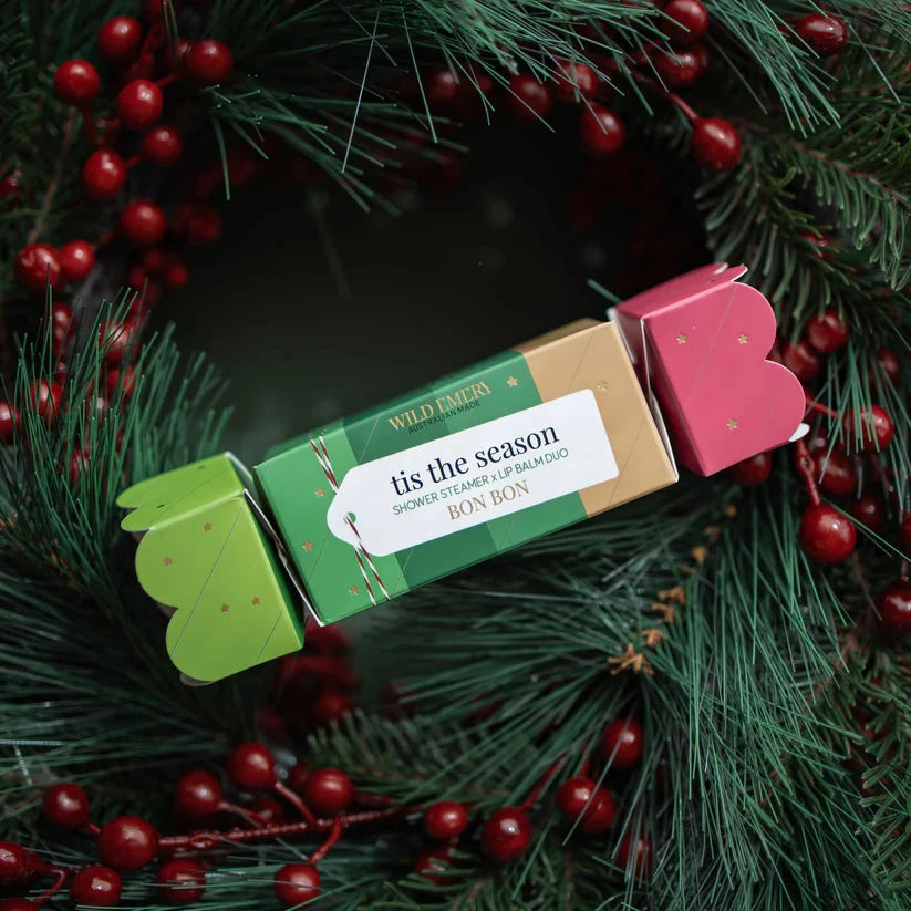 Tis The Season Shower Steamer x Mini Lip Balm Bon Bon Bath Salts Wild Emery 