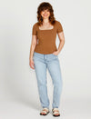 Aubrey Square Neck Short Sleeve Top - Brown Top Sass 