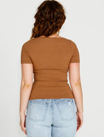 Aubrey Square Neck Short Sleeve Top - Brown Top Sass 