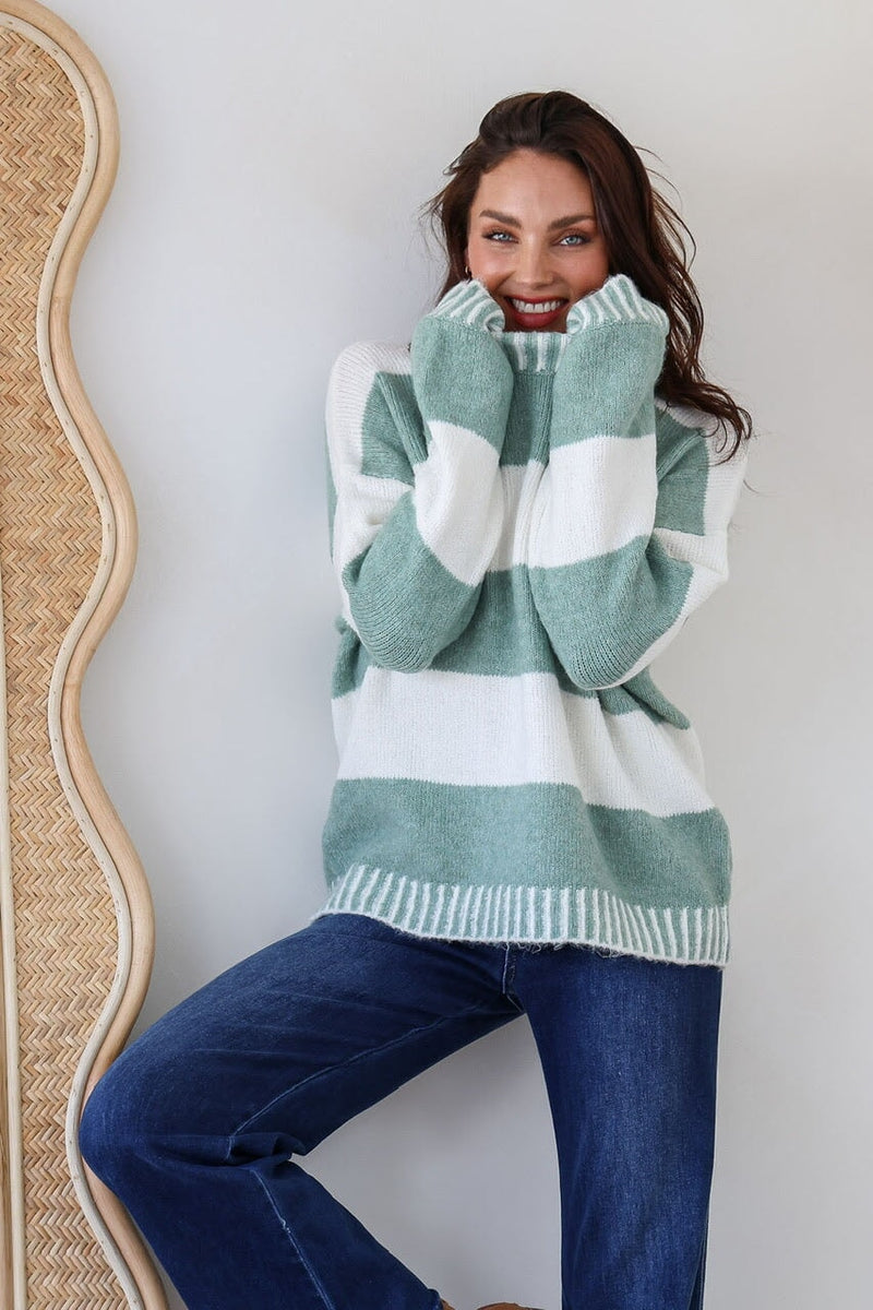 Tilly Stitch Stripe Knit Crew Neck - Sage Knit Miracle 