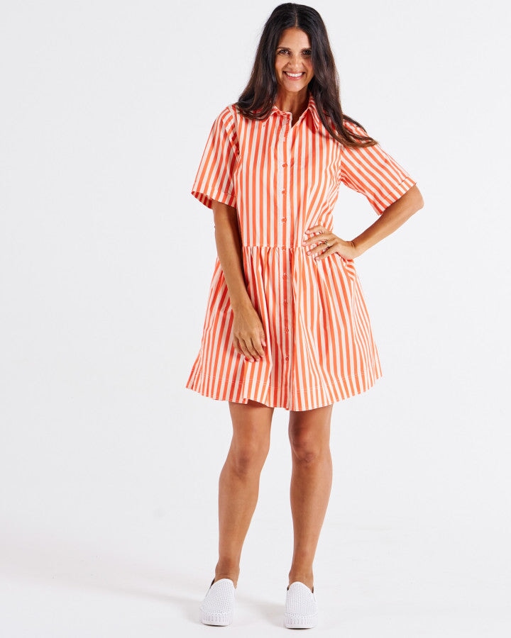 Denver Cotton Dress - Tangerine Stripe Dress Betty Basics 