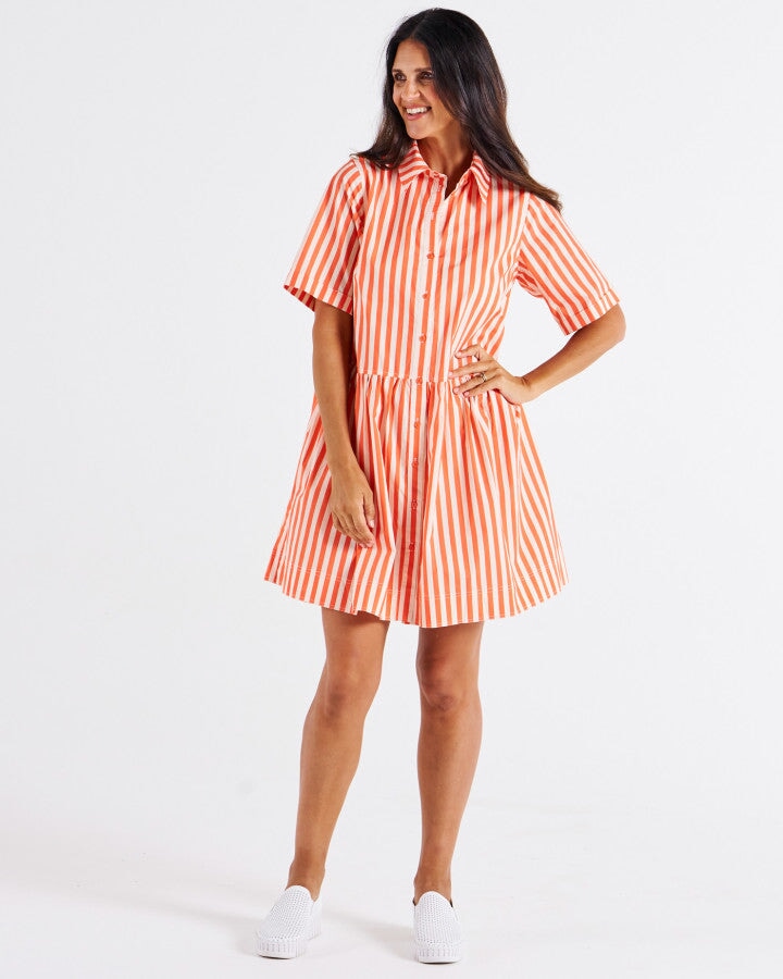 Denver Cotton Dress - Tangerine Stripe Dress Betty Basics 