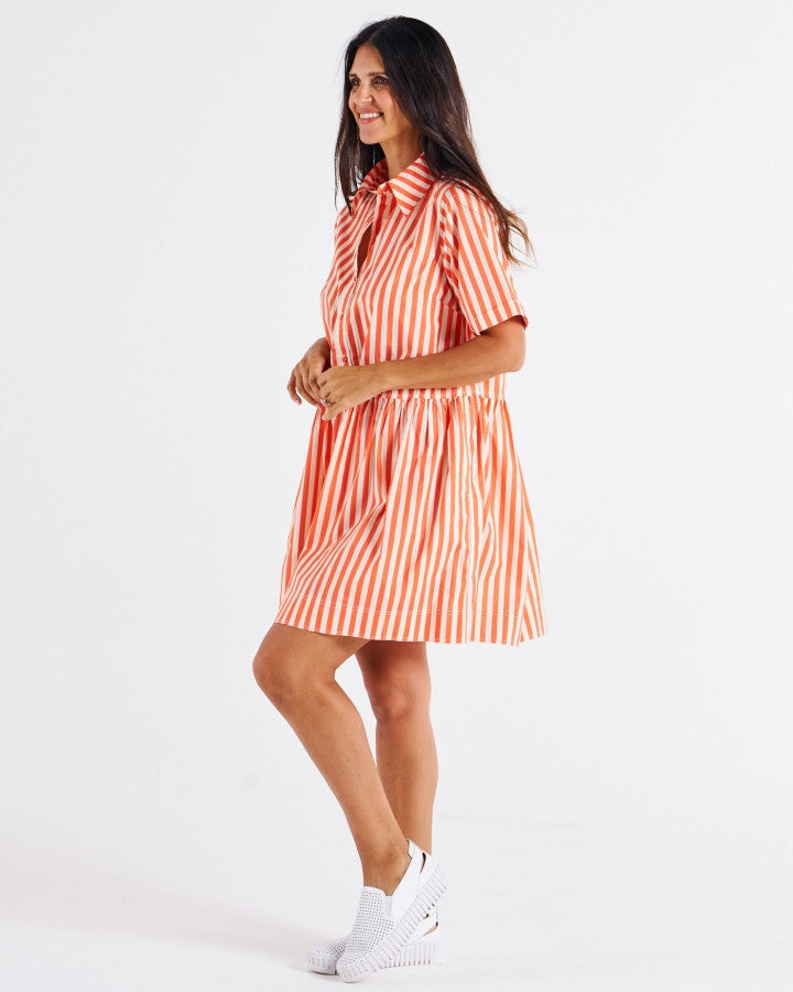 Denver Cotton Dress - Tangerine Stripe Dress Betty Basics 