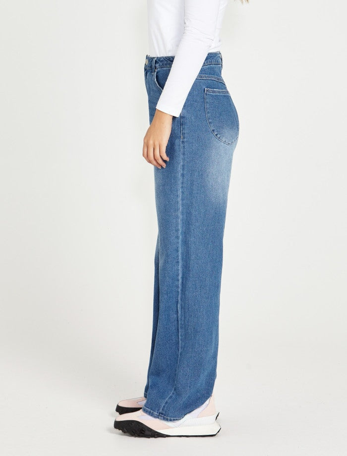 Emerald High Waisted Wide Leg Jeans - 80 Wash Pants Sass 