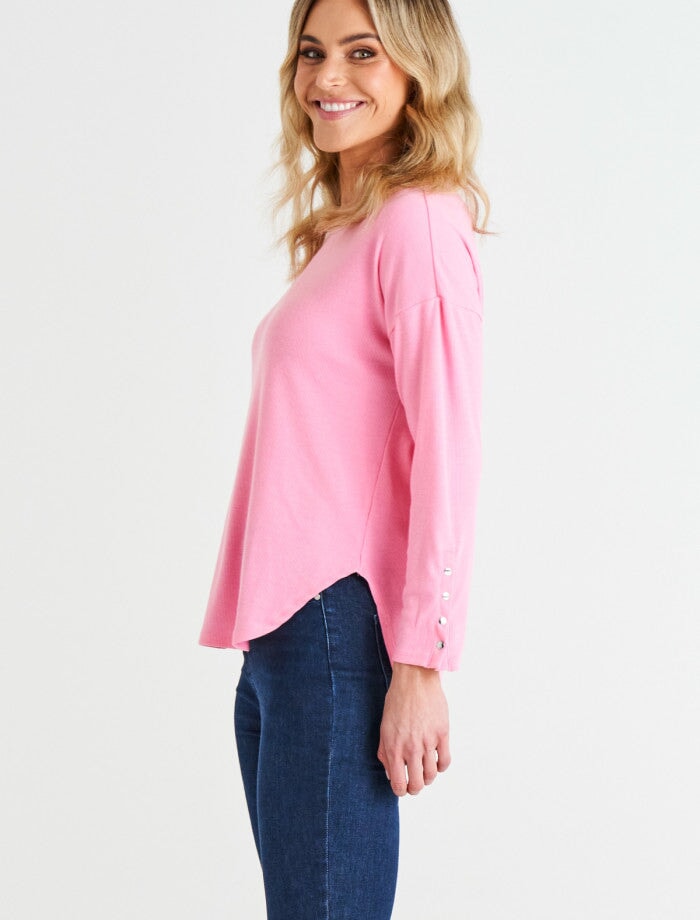 Malika Ribbed Long Sleeve Tee - Candy Pink Shirts & Tops Betty Basics 