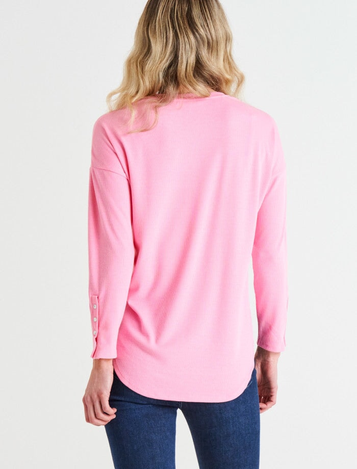 Malika Ribbed Long Sleeve Tee - Candy Pink Shirts & Tops Betty Basics 