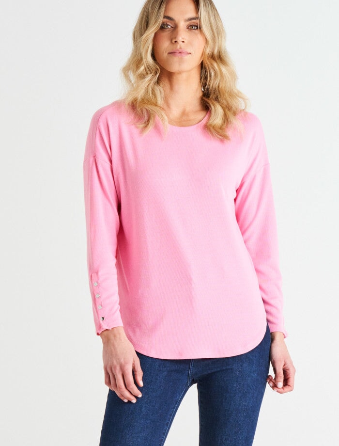 Malika Ribbed Long Sleeve Tee - Candy Pink Shirts & Tops Betty Basics 