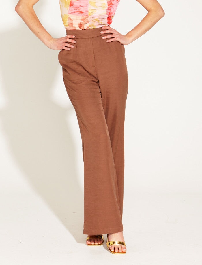 One And Only High Waisted Flared Pant - Mocha Pants Fate + Becker 