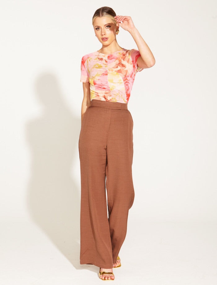 One And Only High Waisted Flared Pant - Mocha Pants Fate + Becker 