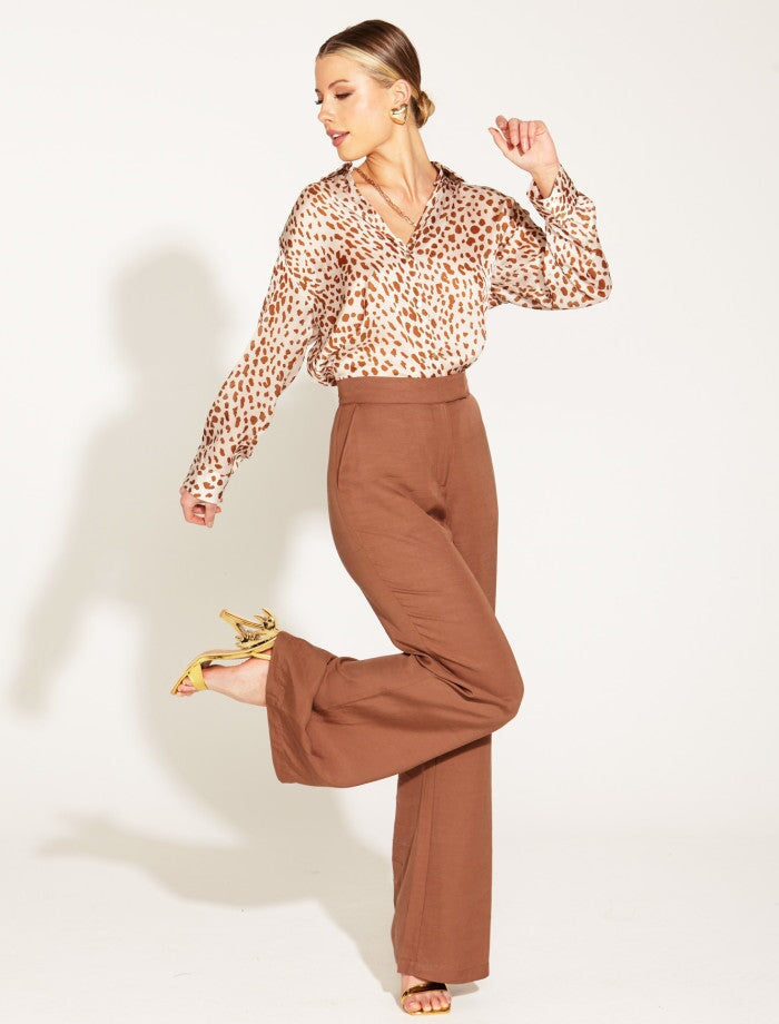 One And Only High Waisted Flared Pant - Mocha Pants Fate + Becker 