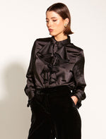 Only She Knows Ruffle Shirt - Black Blouse Fate + Becker 