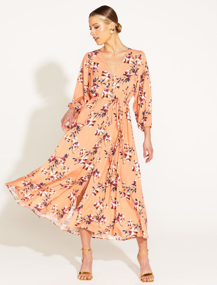 Peach Sky Button Midi Dress Dress Fate + Becker 