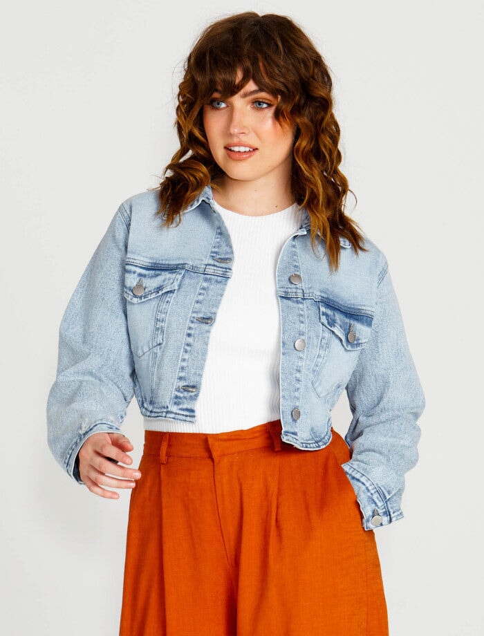 Rhea Cropped Denim Jacket Denim Jacket Sass 