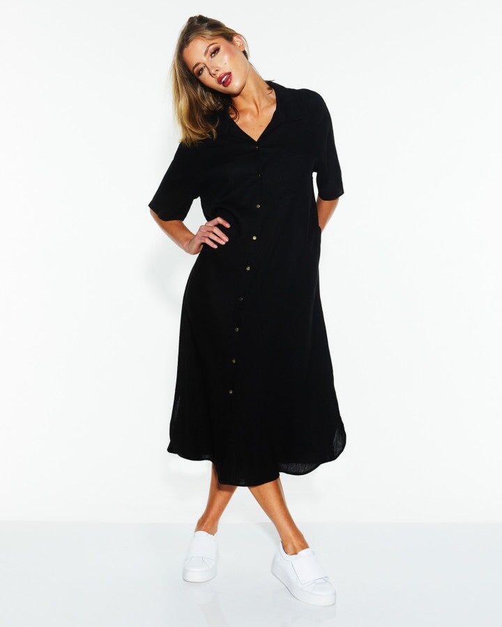 Statues Shirt Dress - Black Dresses Fate + Becker 